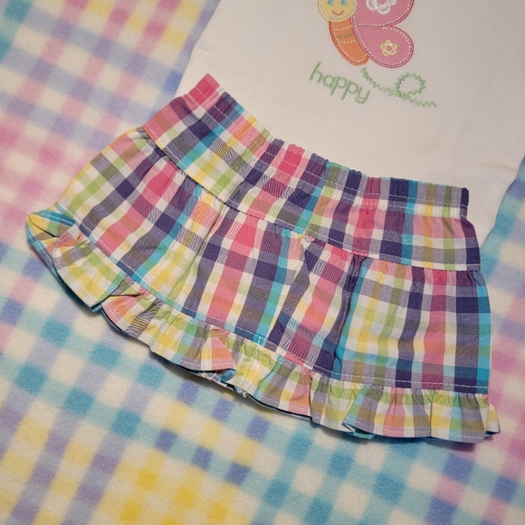 GARANIMALS 🌺 2pc Embroidered Bee "HAPPY" Onesie|Multi Color Plaid Mini Skirt NB - Picture 6 of 11